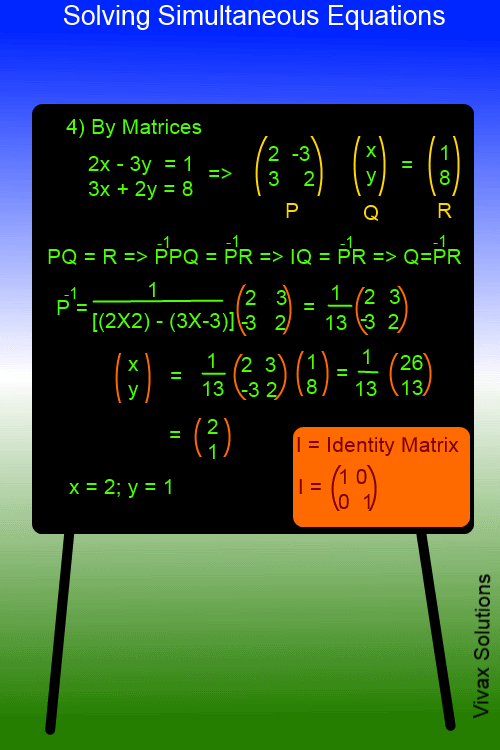 Solving Simultaneous Equations Elimination Substitution Graphical Matrix Methods Maths Tutorials Vivax Solutions